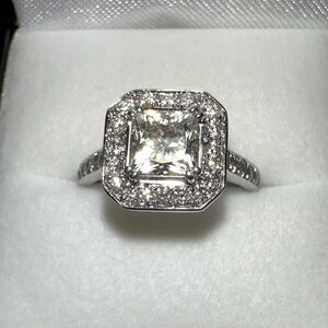 Canadian Rocks 14k White Gold Halo Set Diamond Engagement Ring.